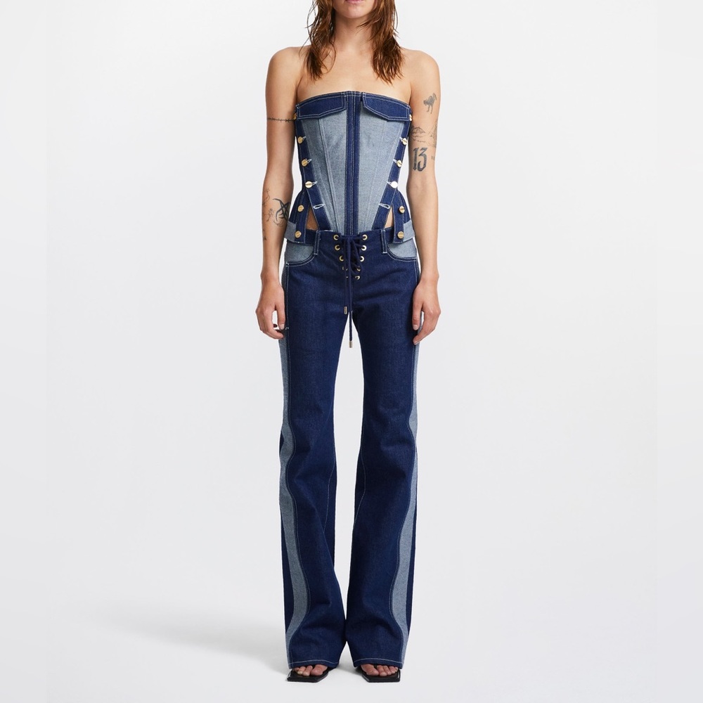 NWT Dion Lee Two-Tone Bootcut Jean in Smoke Blue
